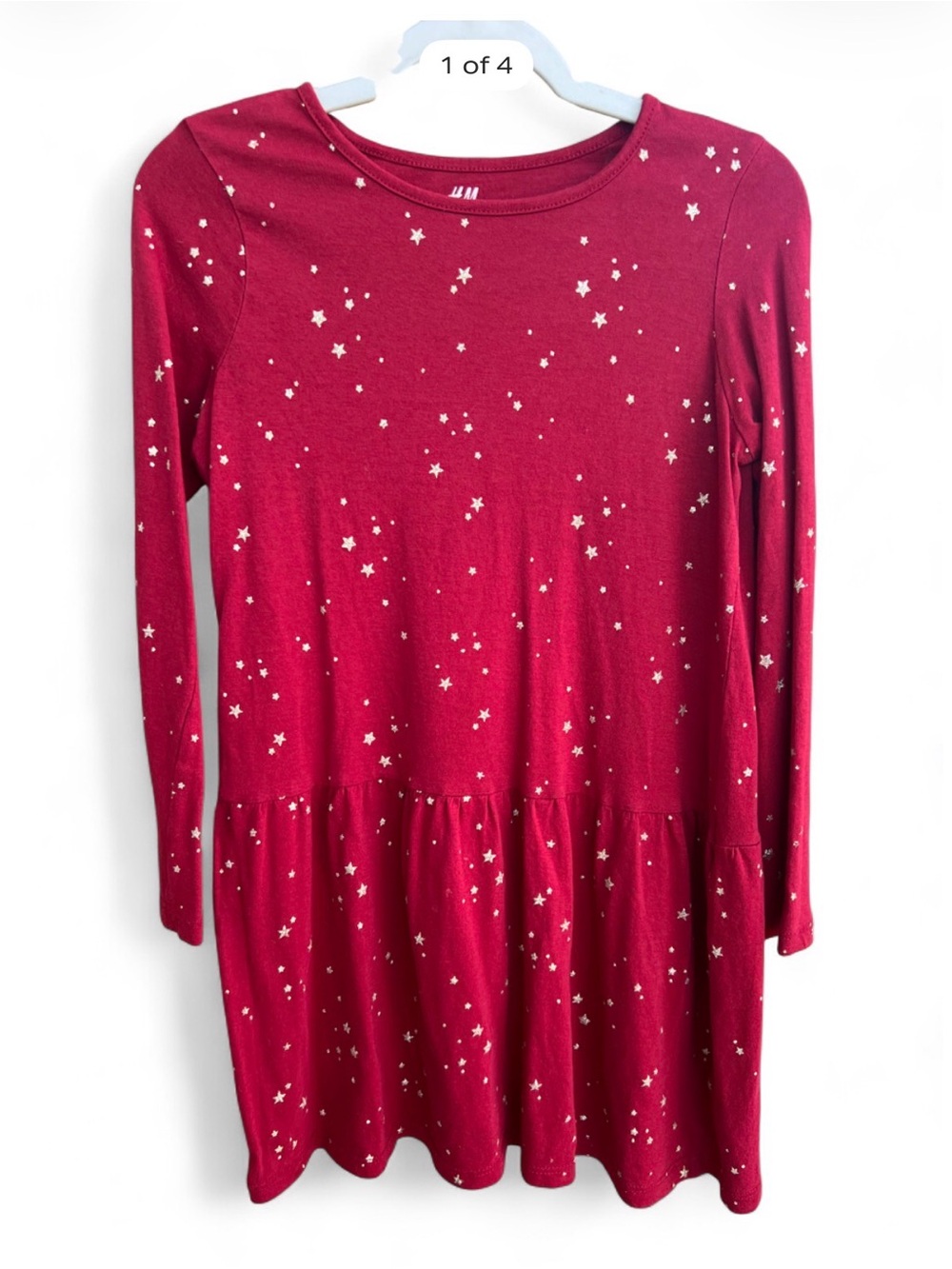 H&M Girls' Burgundy Long Sleeve Star Print Dress